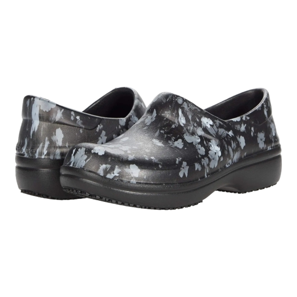 Crocs Work Neria Pro II Women's White/Black Floral Graphic Clog Slip-On Nursing